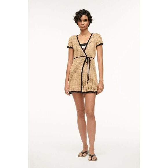 STAUD Other - Staud Spritz natural Black Trim Tie Waist Cover-Up Dress Women's Size Medium